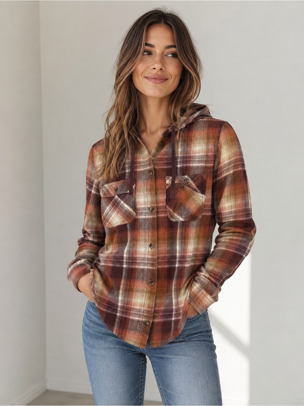 Carhartt Women’s Beartooth Hooded Flannel Shirt Womens Medium Dark Cedar Plaid